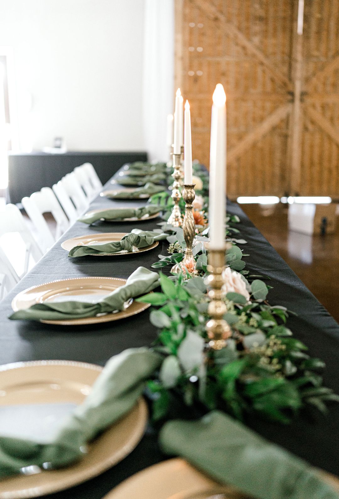 olive green wedding reception, wedding garland
