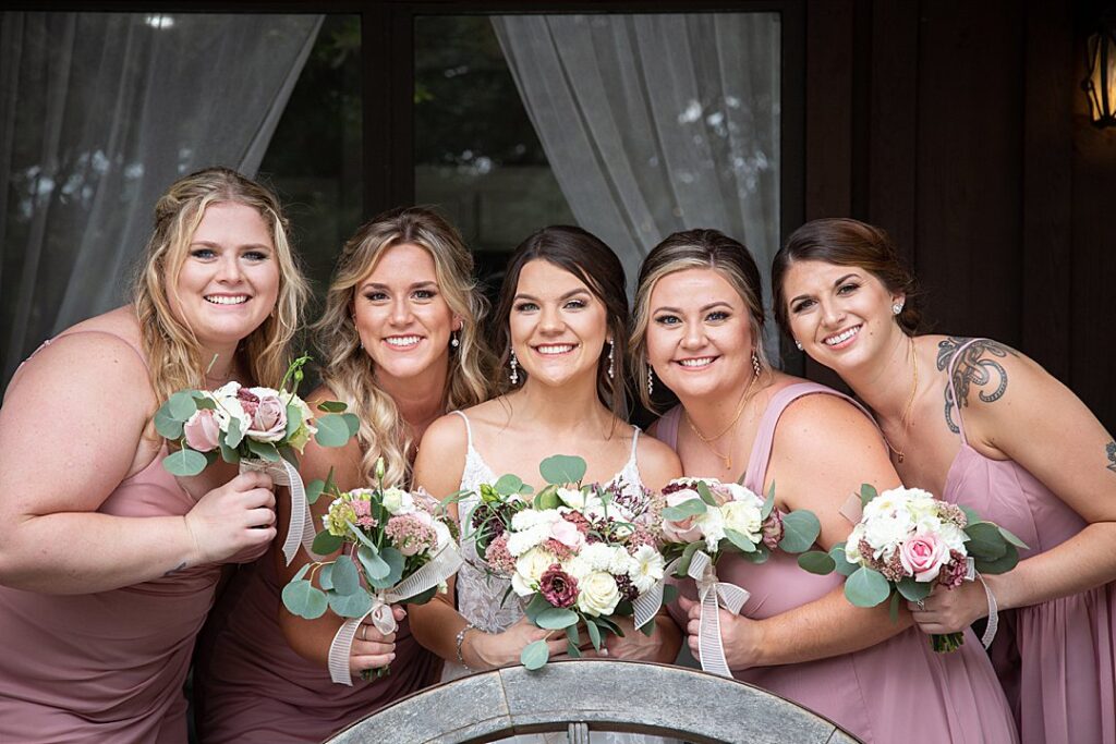 4 bride bridesmaids blush pink dresses