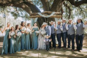 Dusty blue color palette at our western wedding ranch near Houston